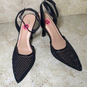 Black Mesh Pointed‎ Toe Heels With Ankle Strap Stiletto Heel Size 10